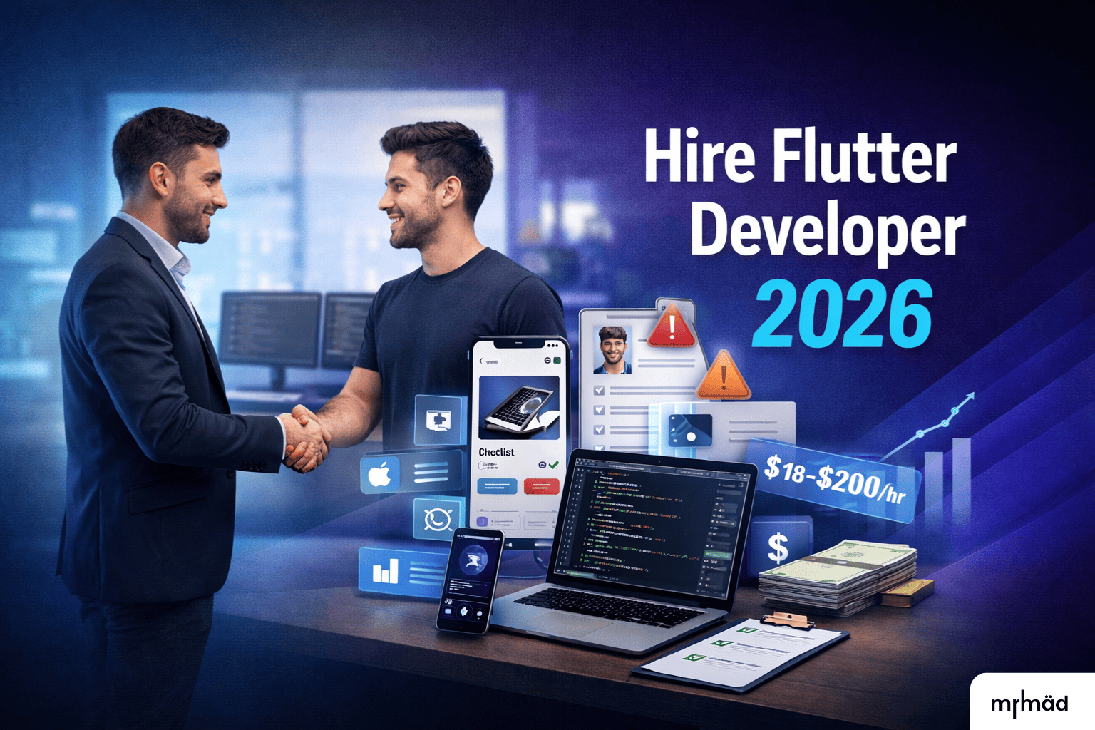 Hire Flutter developer in 2026 showing cost, rates, interview process and hiring checklist